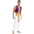 thumbnail image 5 of Trajes de cosplay míticos de Aladino para hombre, disfraz de príncipe árabe, rey, traje de juego de rol, chaleco con ribete de lentejuelas y pantalones con cinturón, 5 of 5
