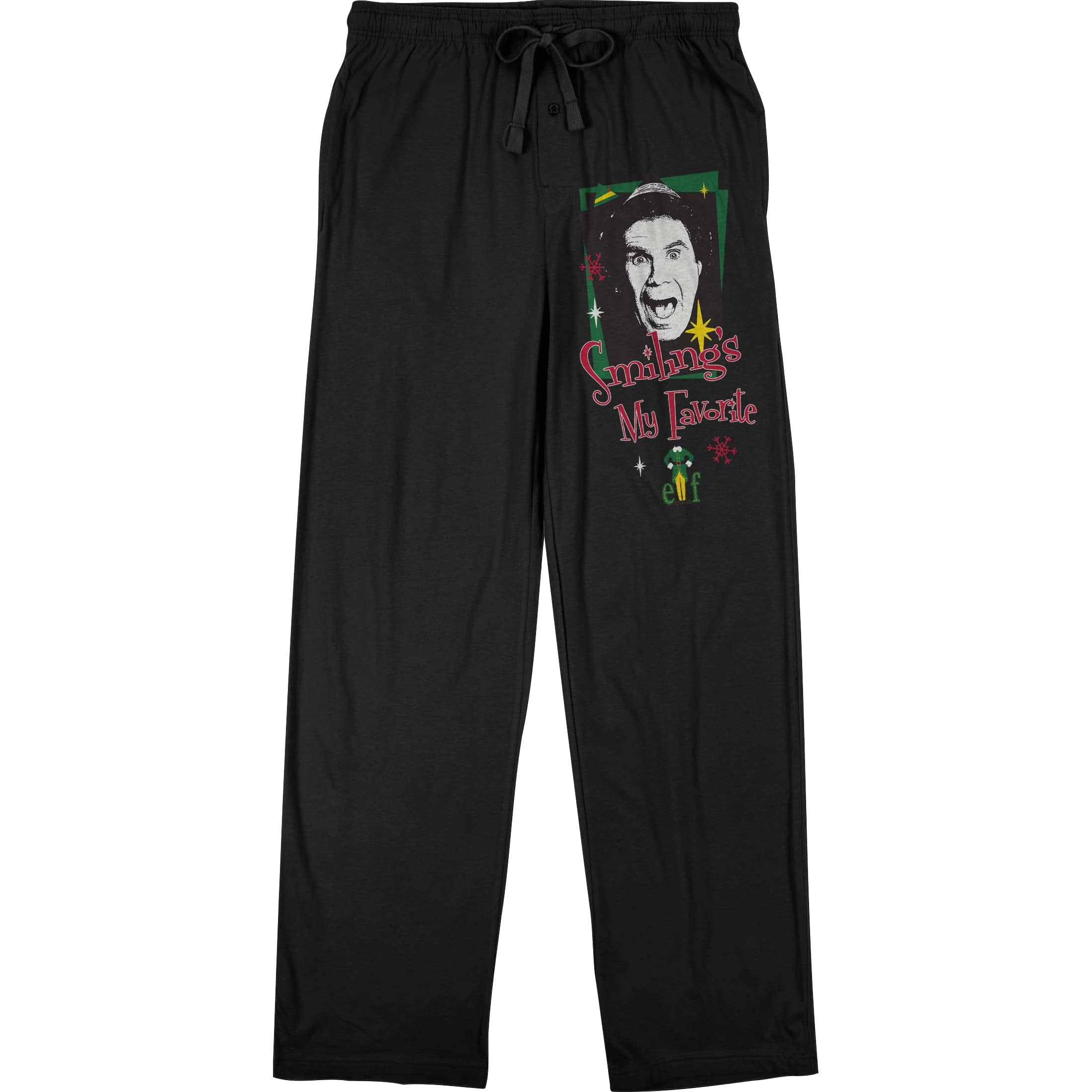 Elf Smiling Is My Favorite Men's Black Drawstring Sleep Pajama Pants -Medium