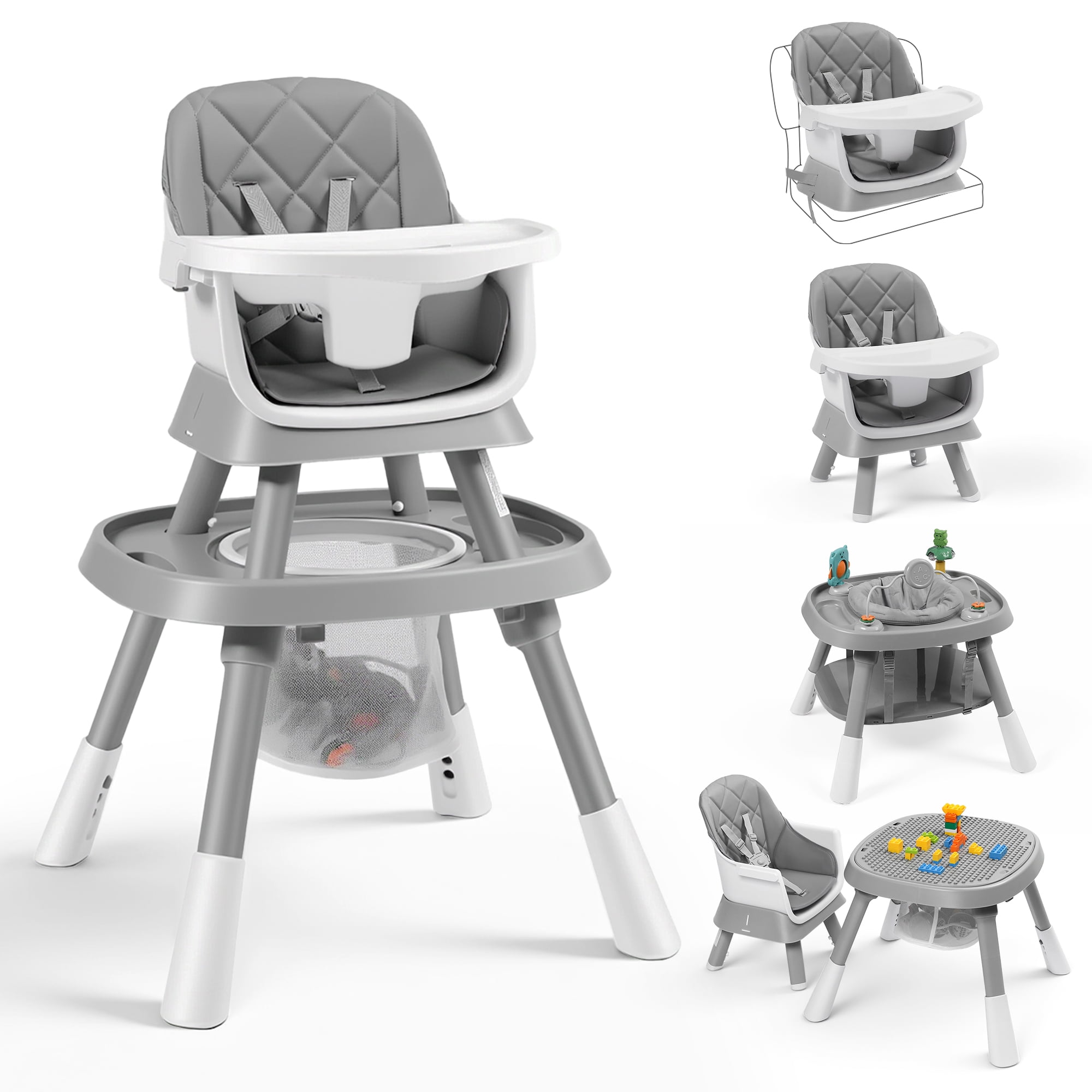 Aileekiss 15-in-1 Baby High Chair with Activity Center, Grey photo 1