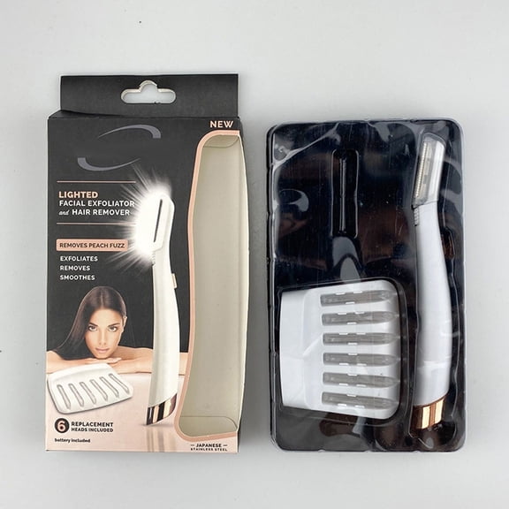 LED Manual Razor - Finishing Dermaplane Glo Lighted Facial Exfoliator, Non-Vibrating, 6 Replacement Heads, Precision Skin Exfoliator, White/Rose Gold, Beauty, Facial Grooming, Spa, Makeup Organizers