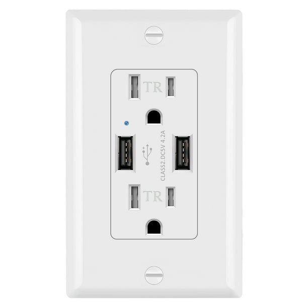 BESTTEN USB Wall Receptacle Outlet with Dual 4.2 Amp Charging Ports and