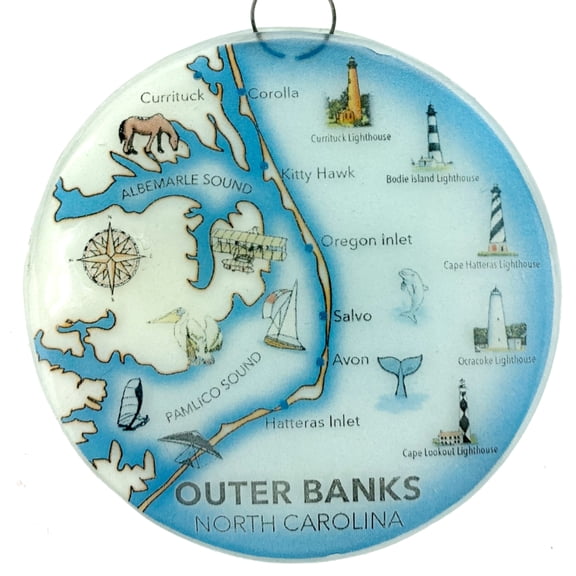 Ruth's Ethical Goods Outer Banks Christmas Tree Ornament - Art Glass Light Catcher North Carolina