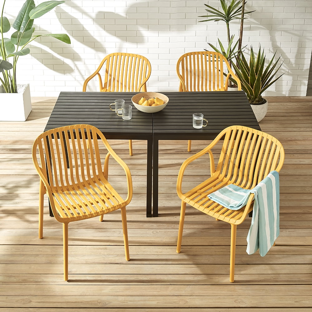XDECO Stackable Dining Chairs Set, Breathable Modern Indoor/Outdoor Chair with Armrests & Backrest for Patios, Cafes,Home/Commercial Use, 250lbs Heavy Duty, Yellow