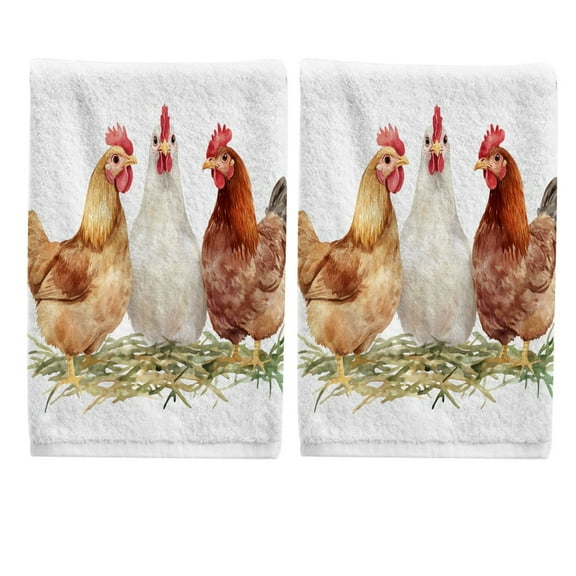 Watercolor Chickens Hand Towels Set for Bathroom Cotton Face Towel Decorative 15.5x29.5 inch