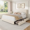 thumbnail image 7 of Teddy Fleece Upholstered Bed Frame with 2 Storage Drawers, Height Adjustable Cloud Headboard, Soft Platform Bed, Modern Style, No Box Spring Required, Cream, 7 of 7