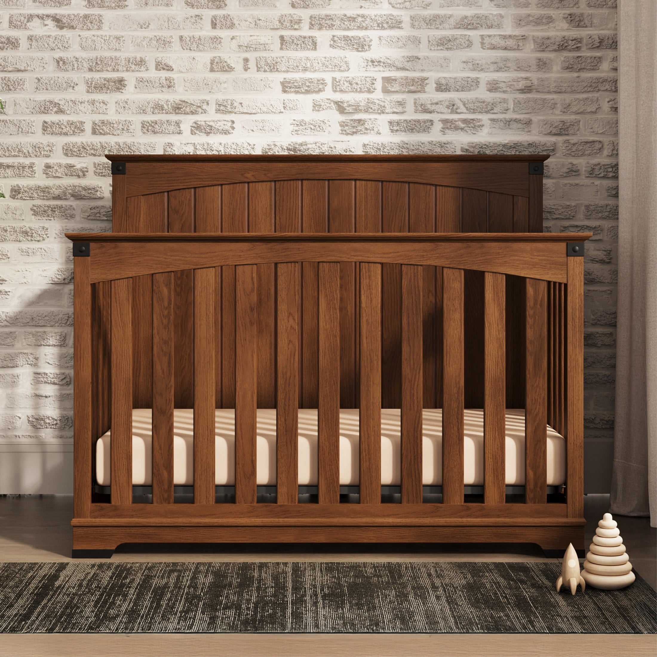 Child Craft Redmond 4-in-1 Full Panel Convertible Crib, Rustic Metal Detail, 2 Mattress Heights, Coach Cherry