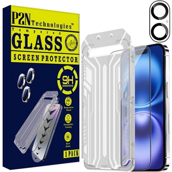 P2N Screen & Camera Lens Protector for iPhone 16 (6.1") – 9H Tempered Glass, Easy Install Frame, Case-Friendly, HD Clarity, Anti-Fingerprint, Scratch Resistant, Bubble-Free (1 1 Pack)