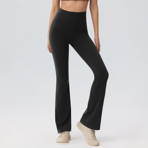 Girls' Cross High-Waisted Flare Leggings Stretch Bell-Bottom Pants for Dance Yoga Black S