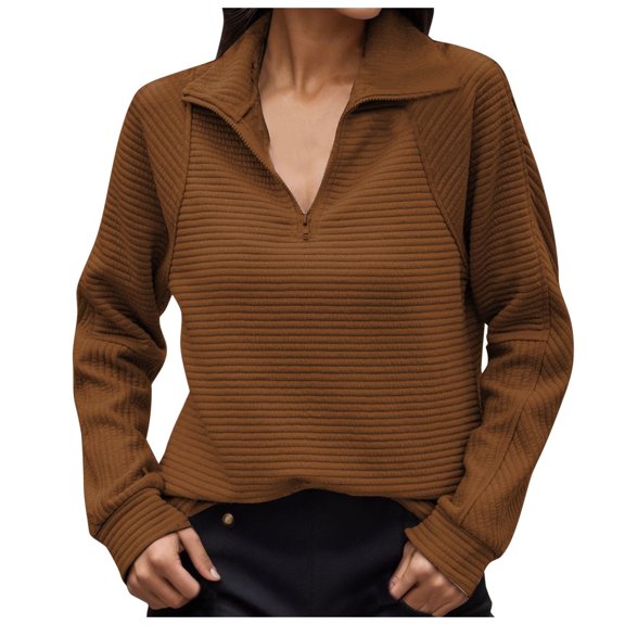 Hauaitttt Womens Fashion Casual Long Sleeve Stand Neck Sweatshirts Pullover Top Half Zip Pullover Women Fitted Pullover Sweater Women Comfy Striped Print Long Sleeve Sweatshirt Athletic Jacket Casual