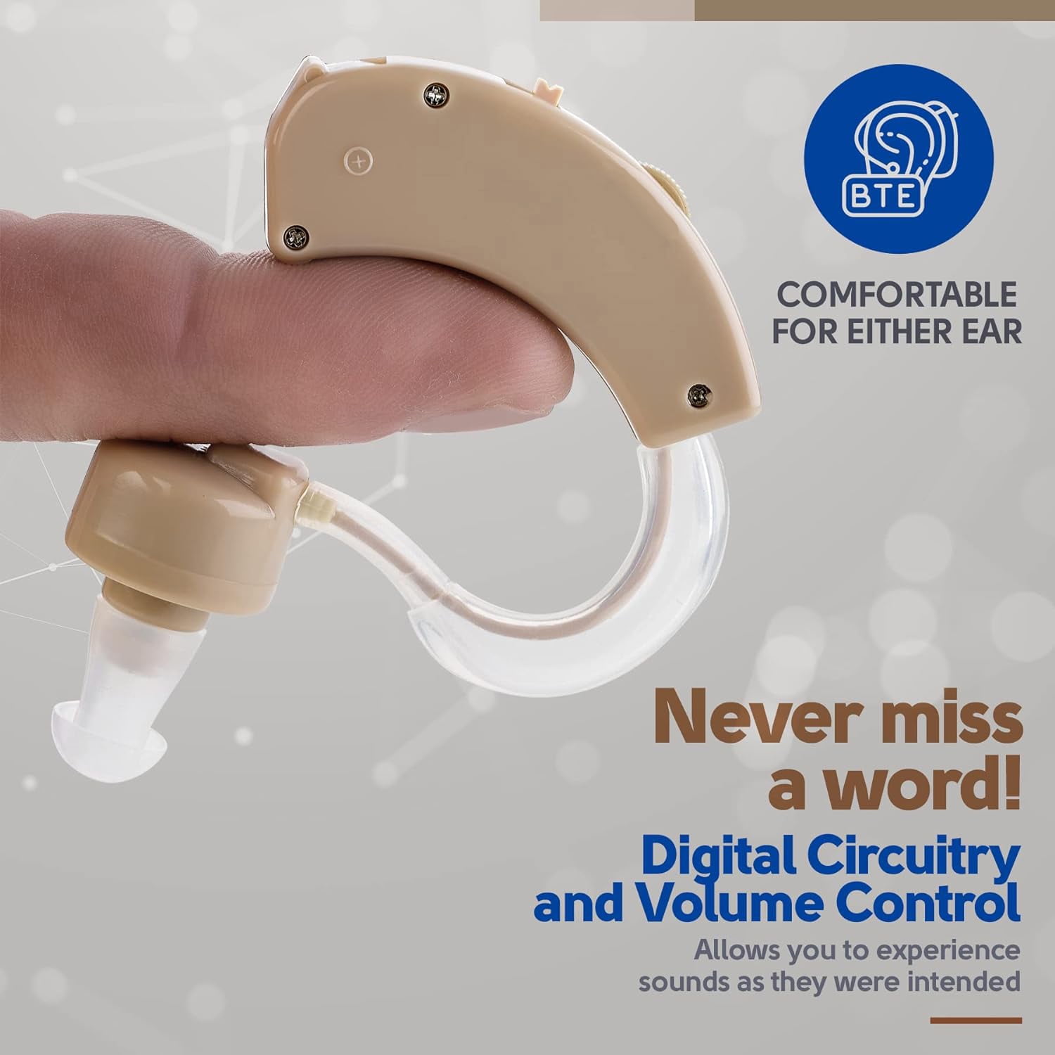 Adofi Mini Personal Sound Amplifier with Noise Cancelling, Behind-the-Ear, 1 Pack