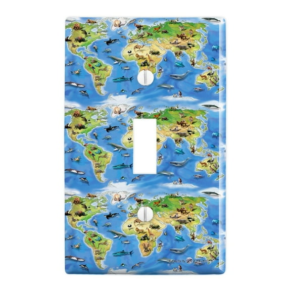 Animals of the World Continents Atlas Globe Pattern Plastic Wall Decor Toggle Light Switch Plate Cover