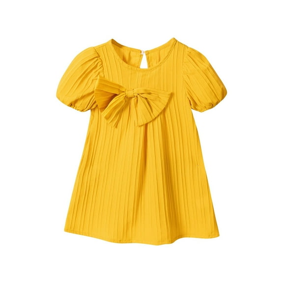 Kovlvoll Newborn Baby Girls Clothes Dress Solid Color Short Sleeve Button Back Summer Casual Bow Dresses