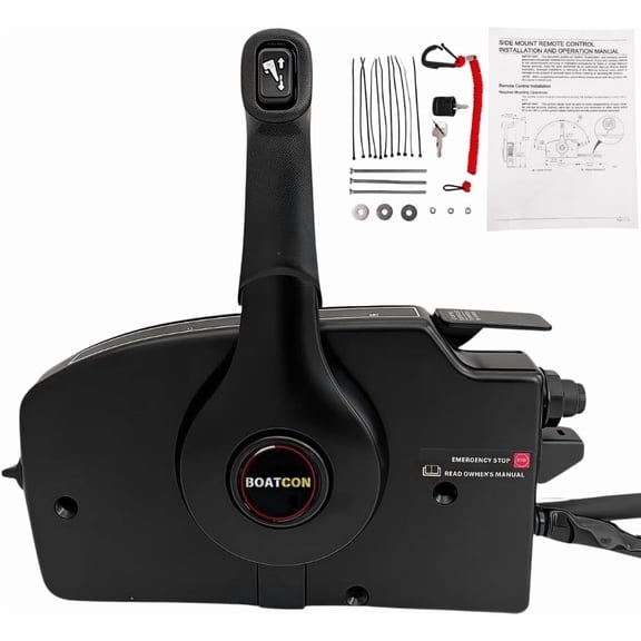 Marine Side-Mount Throttle Control Box, Right Hand, 8 Pin 16.5FT Harness with Power Trim Switch & Kill Lanyard, Replaces 881170A15, 8M0178521, Fits Mercury Mariner Gen I 2-Stroke Outboards