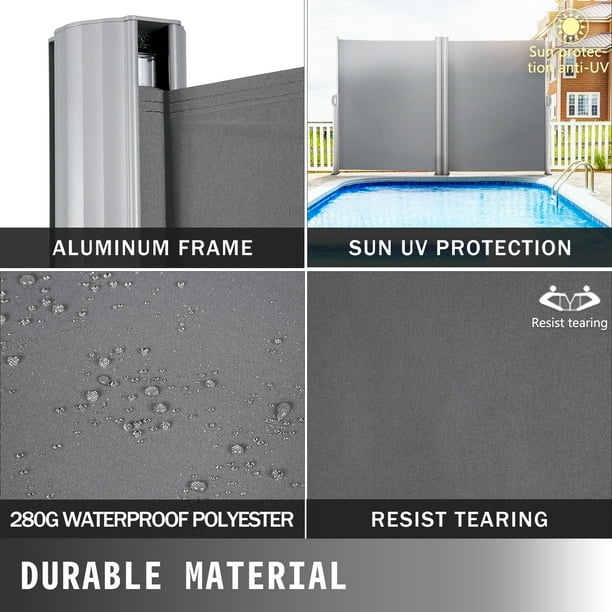 VEVOR Toldo lateral retráctil, 63 x 236 pulgadas, pantalla solar de aluminio a prueba de herrumbre para patio, divisor de privacidad al aire libre y pantalla contra el viento, funciona para patio