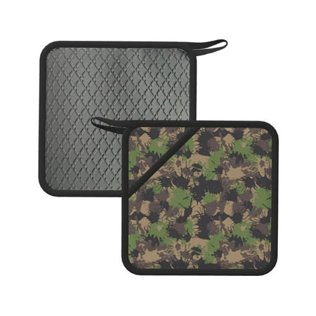 

2PCS Pot Holders for Kitchen - Heat Resistant Silicone Pot Holders with Hanging Loop Green Gray Camouflage Non Slip Oven Hot Pads Potholders for Decor Baking Cooking Kitchen