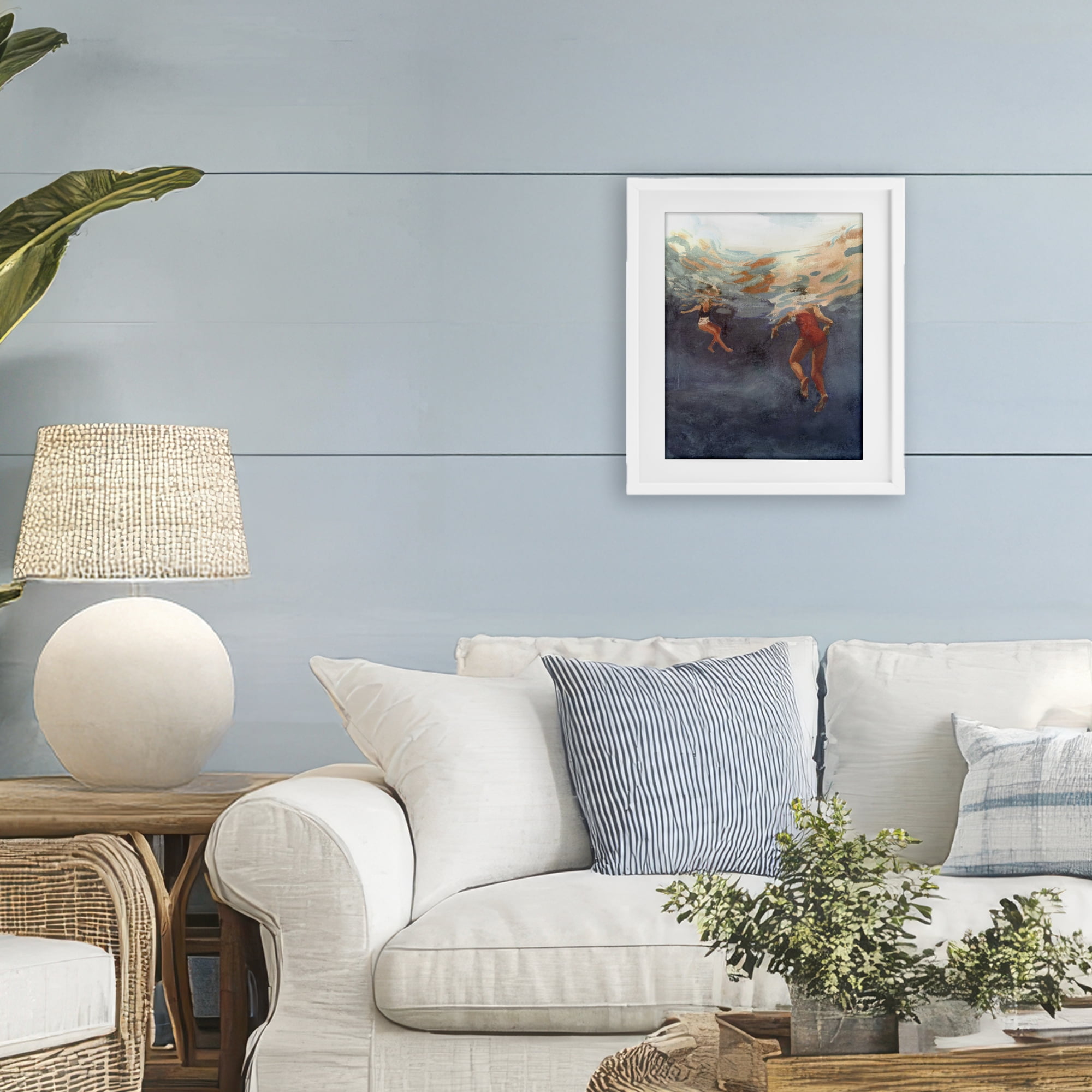 Stupell Industries Summer's Dance Swimmers White Framed Print Under Glass, design by Victoria Barnes