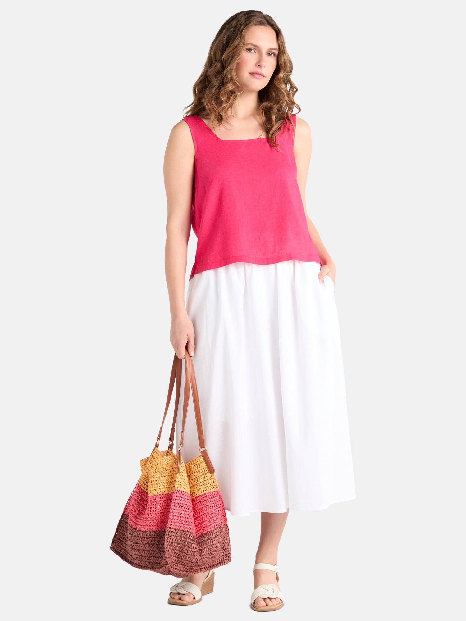 Time and Tru Women's and Women's Plus Linen Blend Tank Top, Sizes XS-4X