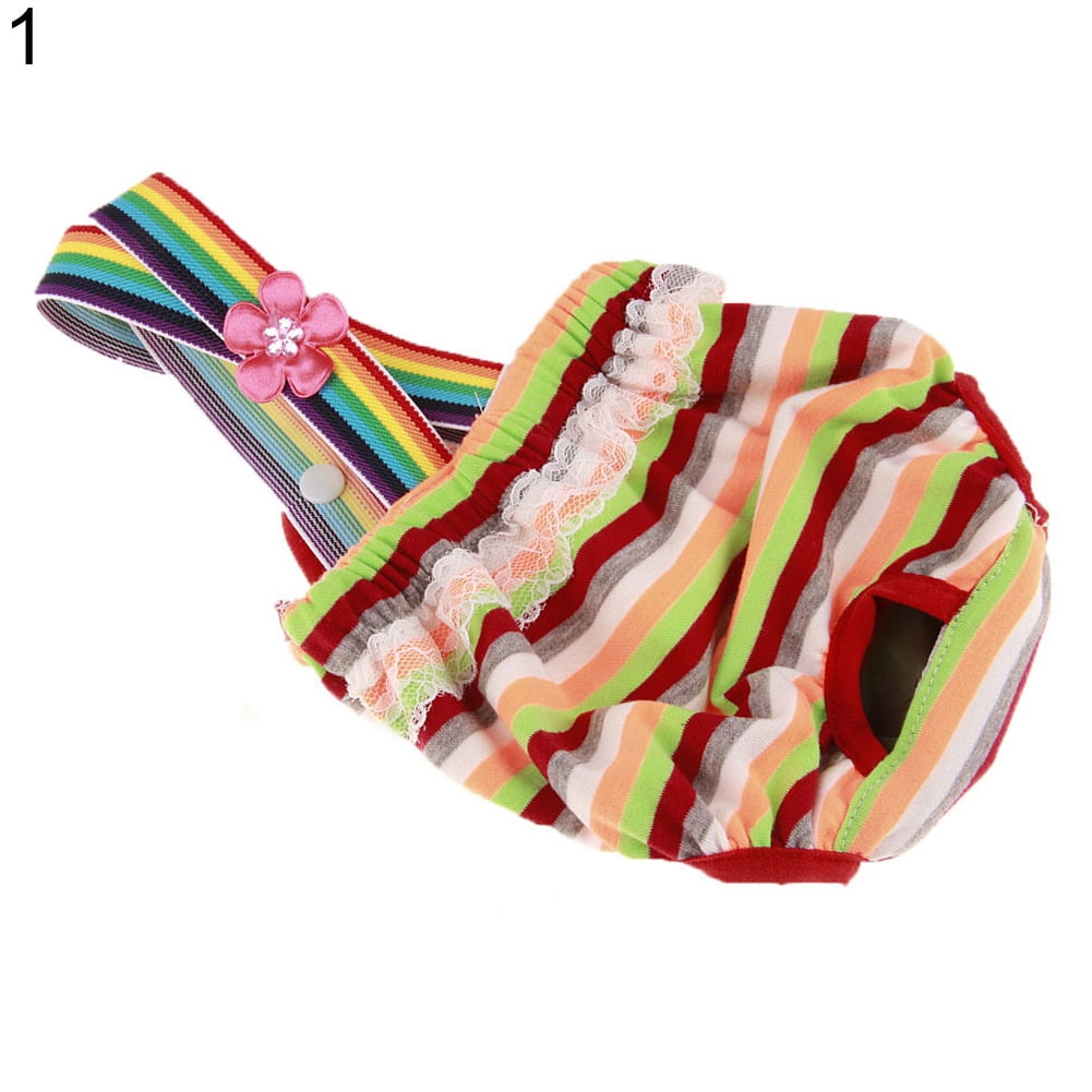 Multicolor Stripes Female Dog Pet Sanitary Knickers Diaper Short Pants Underwear