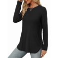 thumbnail image 3 of Camisa de Larga con Cuello Redondo para Mujer, Básica, Holgada, Informal Negro S, 3 of 5