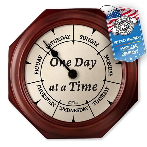 Reloj de pared DayClocks clásico de madera de caoba para días laborables, 10 pulgadas