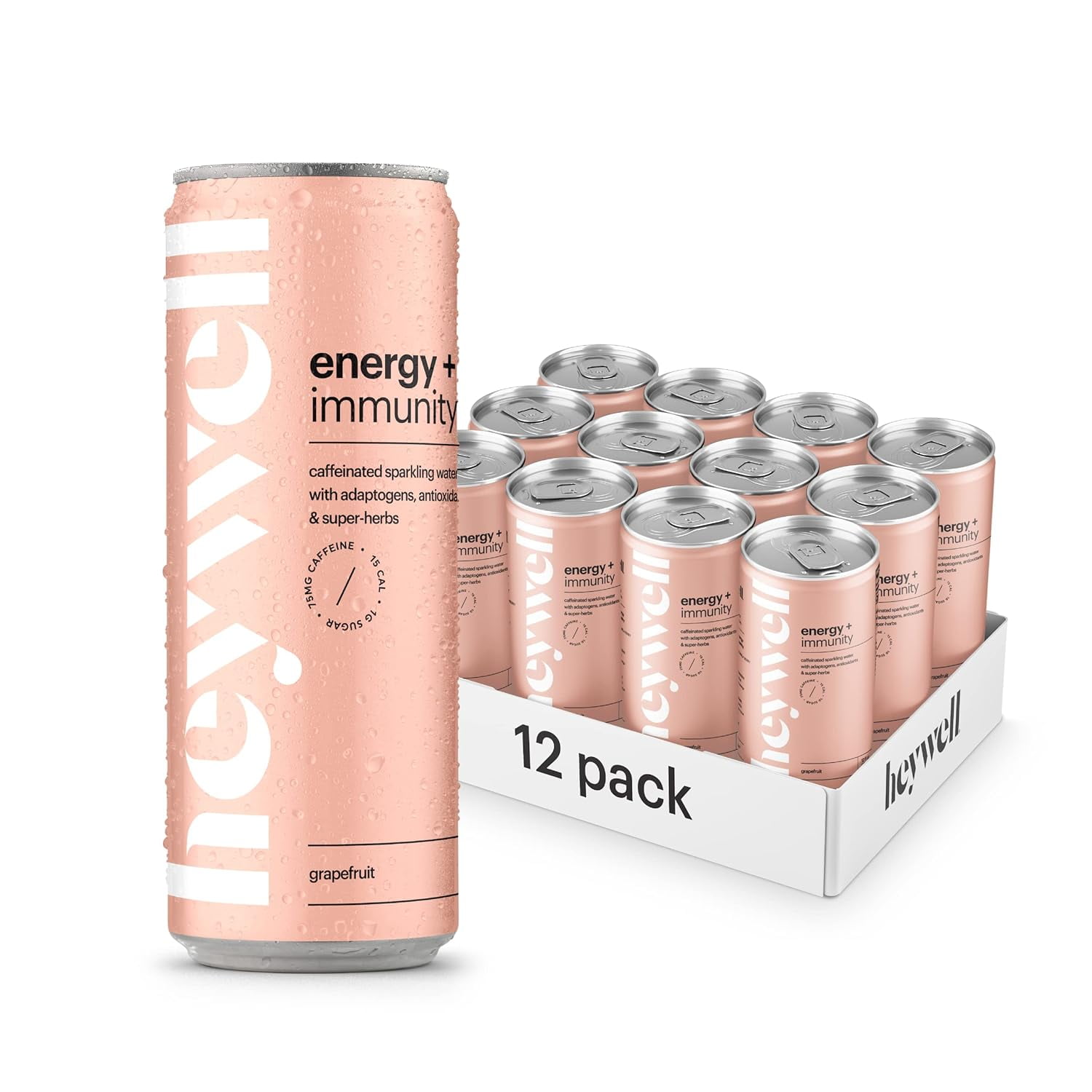 (Pack of 12), Heywell Sparkling Beverage Energy + Immunity, Grapefruit, 12 fl oz