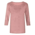 thumbnail image 4 of Htigea 3/4 Length Sleeve Womens Tops Waffle Knit Casual Loose Fit Crewneck T Shirts Basic Tunic Tees Three Quarter Sleeve Today Sales Pink,L, 4 of 5