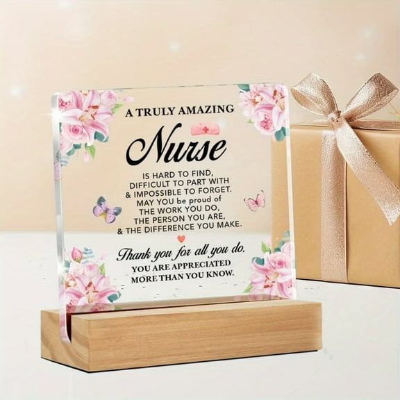 [Home Relaxation] Heartfelt Nurse Appreciation Acrylic Sign - Floral With Carrot & Butterfly Ideal Thank You Gift For Nurses Retirement Or Leaving Home Office Decor Nurse Gifts For Wome
