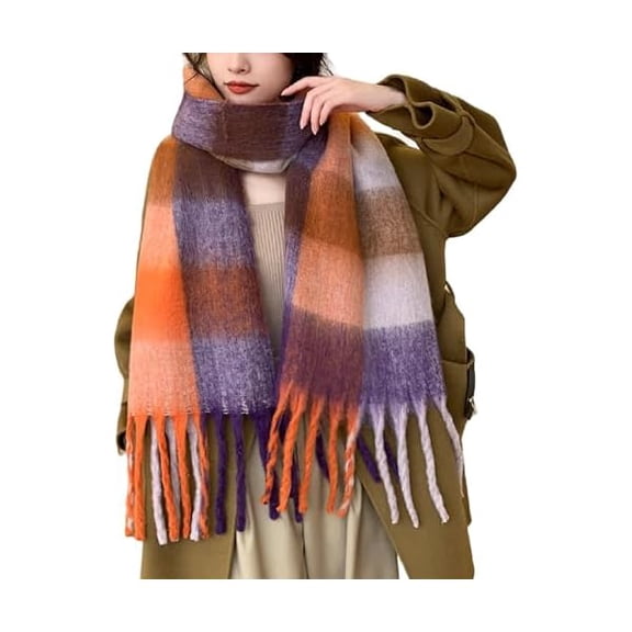 Fu997 Winter Women Warm Scarf Long Shawl Large Scarves Cold Weather Thick Blanket Scarfs Colorful Plaid