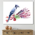 thumbnail image 2 of Designart ' Blue Jay Bird On Bouquet Of Pink Flowers ' Traditional Canvas Wall Art Print, 2 of 4