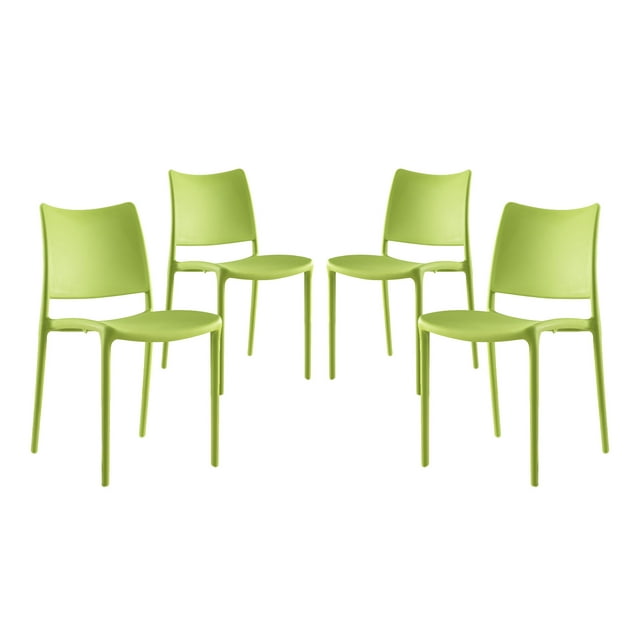 Modern Contemporary Urban Design Outdoor Kitchen Room Dining Chair ( Set of 4), Green, Plastic