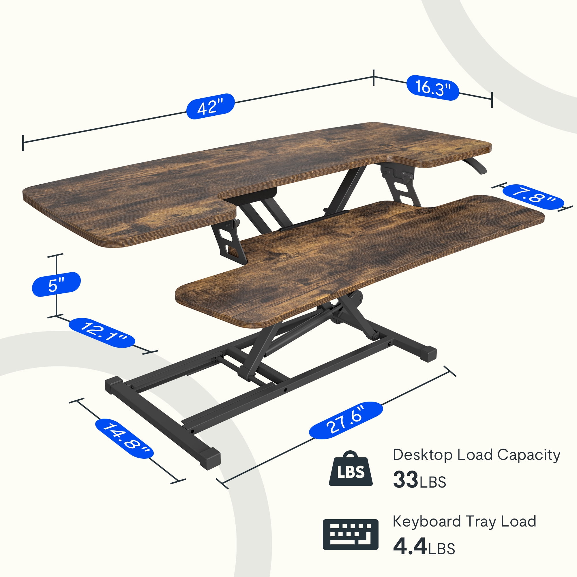 FitStand Home Office Height Adjustable Standing Desk Converter Special Walnut 42" U-Shape with Keyboard Tray