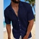 thumbnail image 4 of Mens Casual Manga Corta Botón Abajo Camisas de Color Sólido de Punto Girado Cuello Blusa, los Hombres de Manga Corta Botón Arriba Camisa para Primavera Verano, 4 of 5