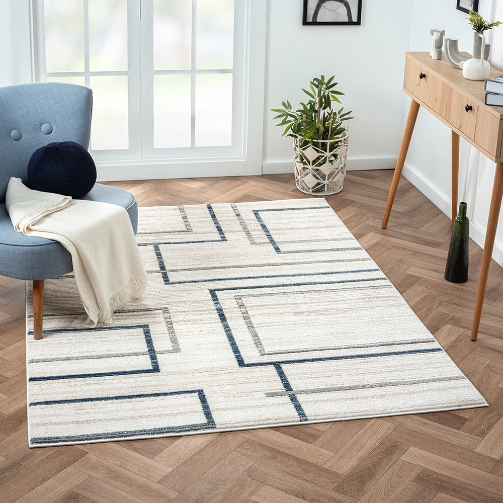 Ox Bay Bellamy 5' x 7' Blue/Gray Geometric Durable Performance Indoor Area Rug