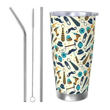 

Lukts Fathers day for 20OZ Car Cup Stainless Steel Direct Drinking Straw Thermos Cup Suitable for Office Travel and Car-Straw Three-piece Set