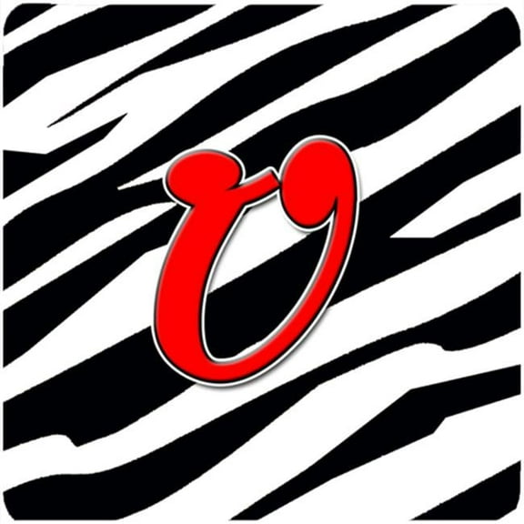 Monogram - Zebra Red Foam Coasters, Initial Letter U - Set 4, 3.5 x 3.5 In.
