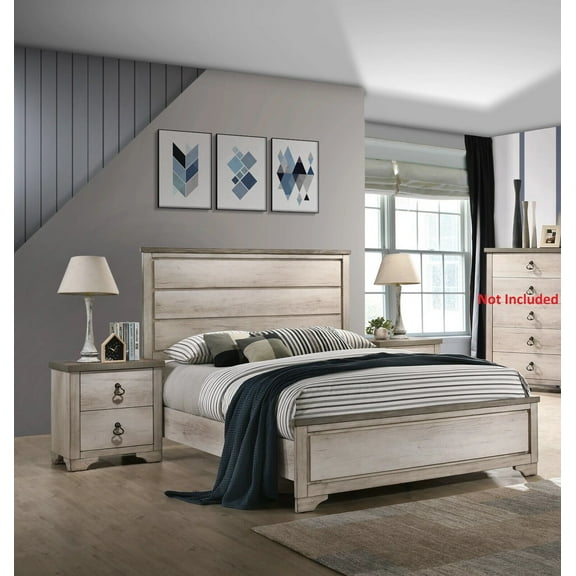 Rustic Style 3pc Panel Full Size Bed and 2x Nightstands Set Beige Finish Wooden Bedroom Furniture