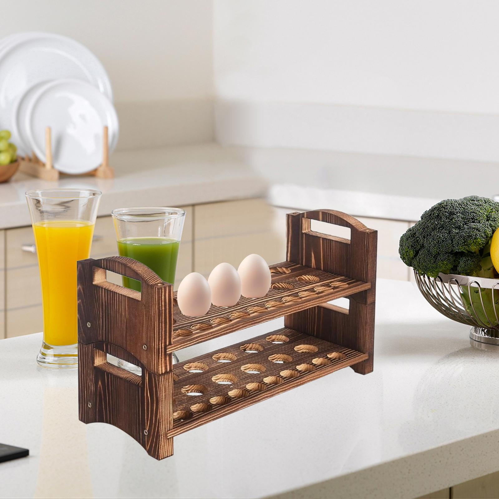 Egg Storage Holder Wooden Egg Shelf Stackable Tray Grooved Design for Pantries Kitchens Freezers Restaurants
