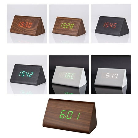 Clispeed Wooden LED Desk Clock, Modern Brown, Large Digital Display, Alarm, Temperature