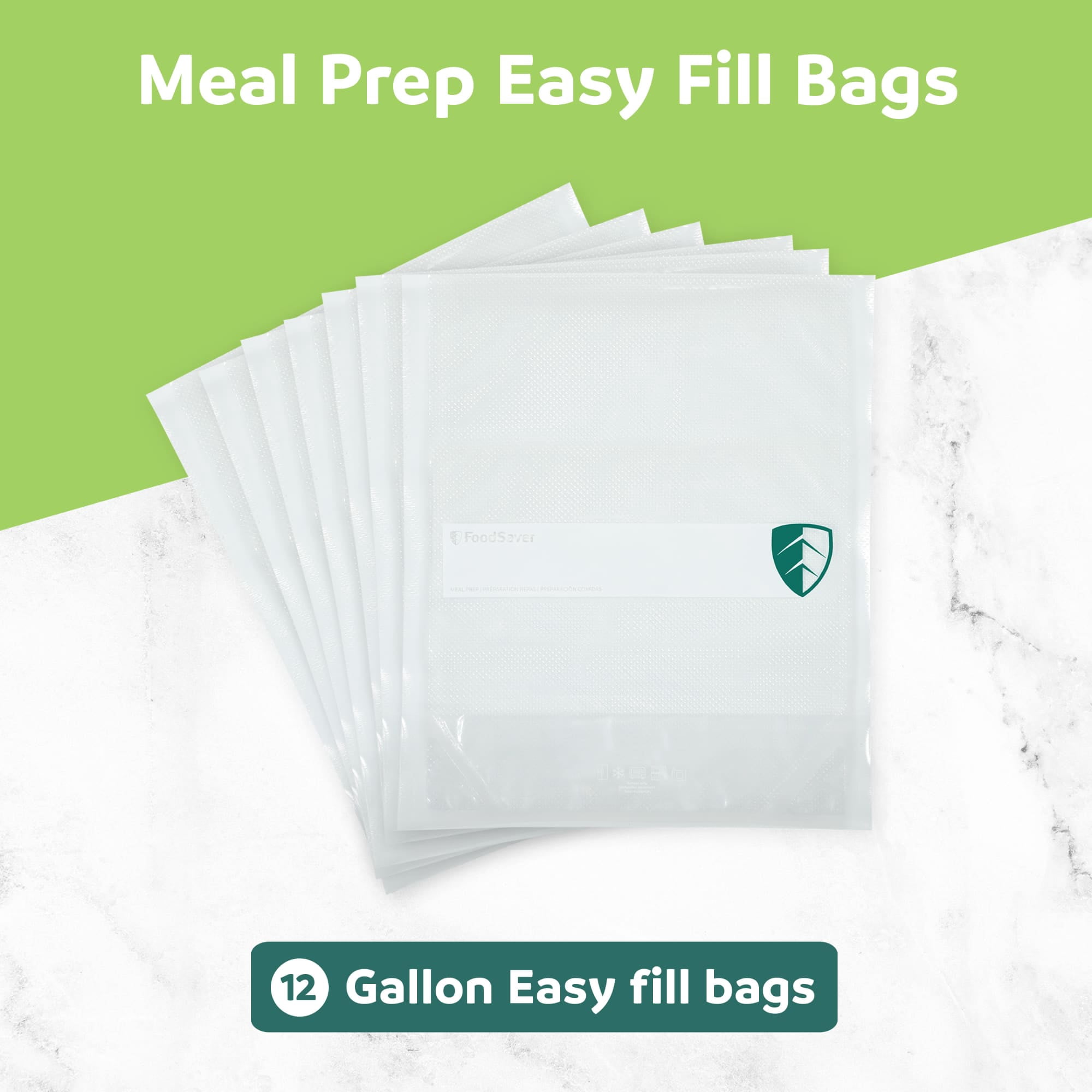 FoodSaver Easy Fill 1-Gallon Vacuum Sealer Bags, 12 Count BPA-Free Bags with Free-Standing Design for Meal Prep, Sous Vide, and Food Storage