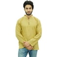 thumbnail image 2 of Atasi Men's Band Collar Short Kurta Beige Cotton Casual Tunic Shirt-Medium, 2 of 7