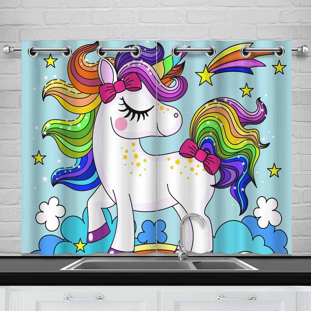 MKHERT Beautiful Unicorn Window Curtain Kitchen Curtains