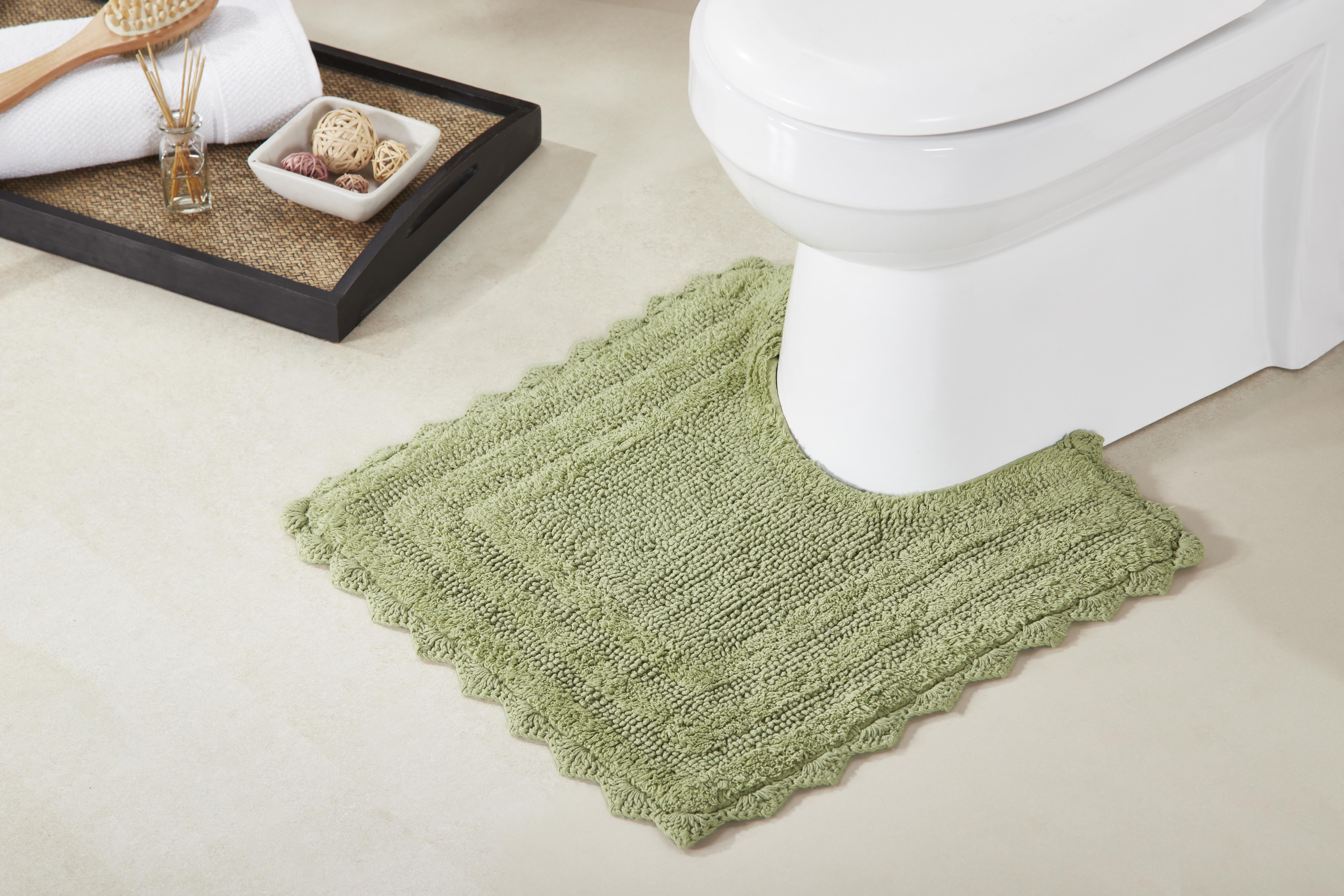 Better Trends 3 Piece Bathroom Rug Set 100% Cotton, Extra Soft Tufted Bath Mat, Water Absorbent & Reversible Mat, Sage Lilly Crochet Collection