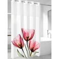 thumbnail image 4 of Pink Tulip No Hook Shower Curtain Waterproof, Bathroom Curtains with Snap in Liners and See Through Top Window, Modern Blossom Pastel White Floral Petal Hotel Style Bathtub Curtains Shower 36"Wx72"L, 4 of 8
