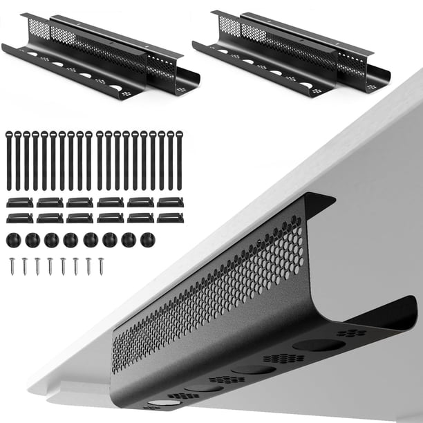Kit de Bandeja para Gestión de Cables KHAMAL Bajo el Escritorio 52 Piezas - Negro