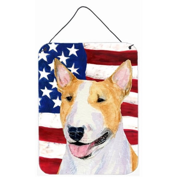 USA American Flag with Bull Terrier Aluminium Metal Wall Or Door Hanging Prints