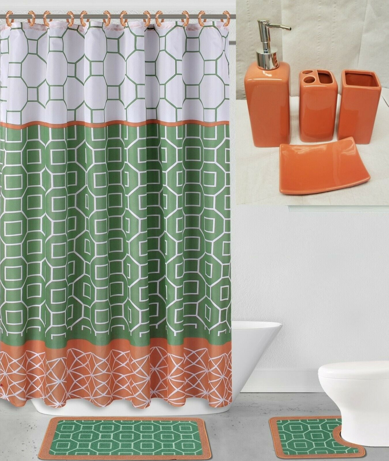 17pc BATMAN BATH SET Shower Curtain+Hooks+Rug+Pump+Toothbrush Holder+Wastebasket 