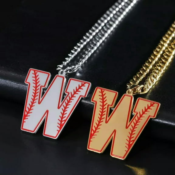 EOEMY Baseball Initial A-Z Letter Pendant Necklace Cuban Chain Stainless Steel Jewelry