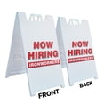 thumbnail image 2 of A-frame Sidewalk Now Hiring Ironworkers 24" x 36" Double Sided A-Frame Sidewalk Sign, Includes 2 Installed Vinyl Decals | Foldable Portable White Signicade Sandwich Board Signs, 2 of 5