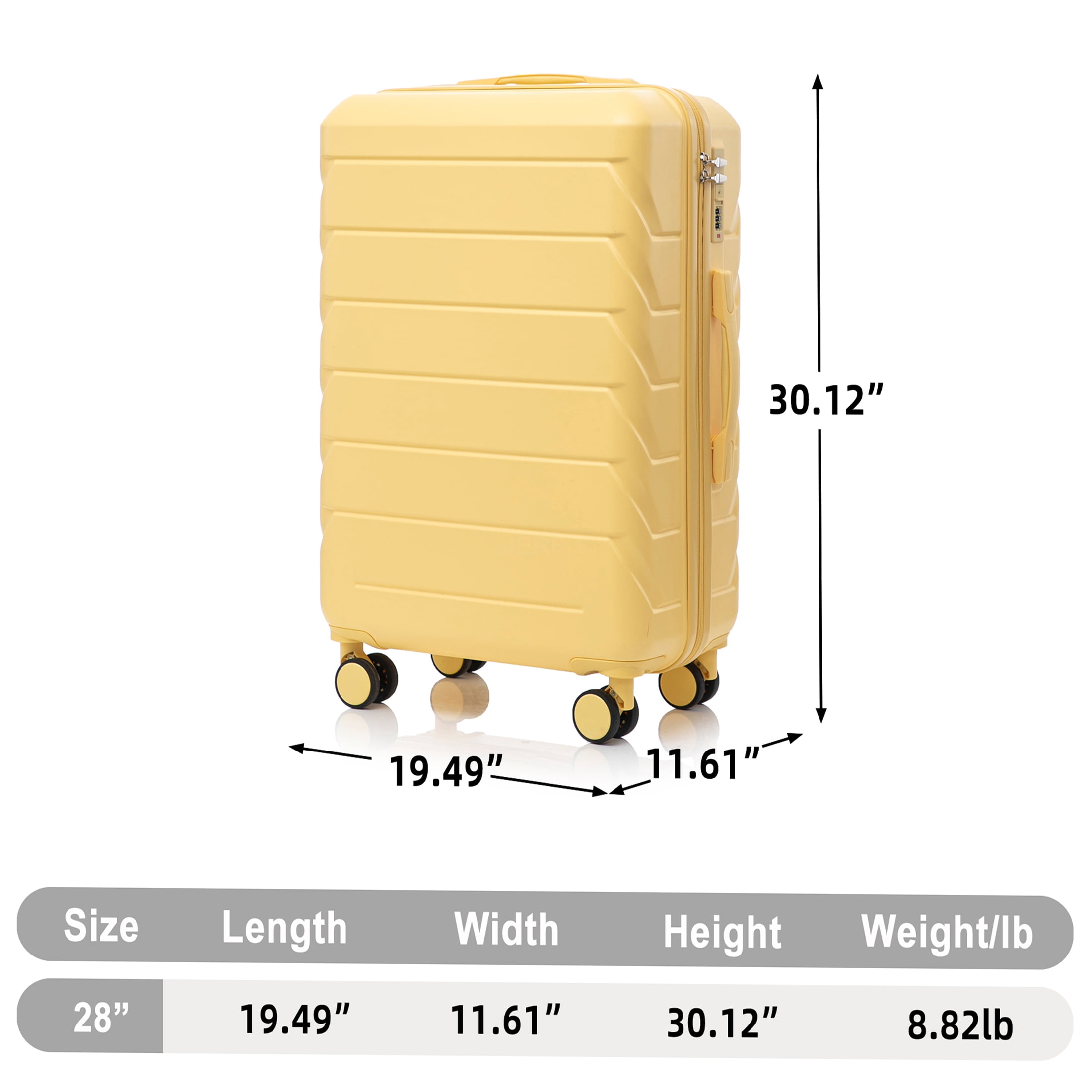 JERFIT 28-Inch Checked Luggage Suitcase with 360° Spinner Wheels, TSA Lock, Large Capacity, ABS Hard Shell, Yellow