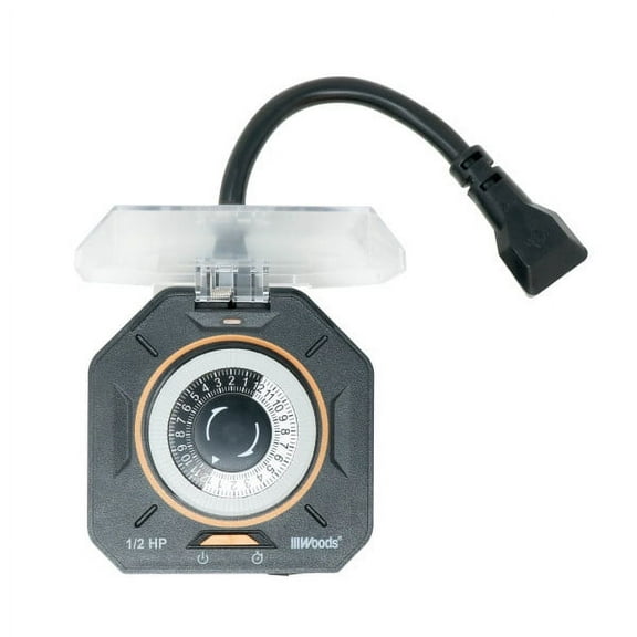 Woods 50123WD Black Outdoor 24-Hour Mechanical Timer with 2 Grounded Outlets